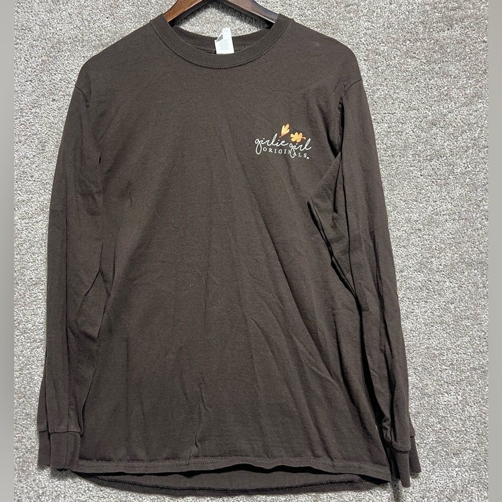 Gildan Girlie Girls Original Brown Long Sleeve Tee Shirt Fall Leaves SZ Medium